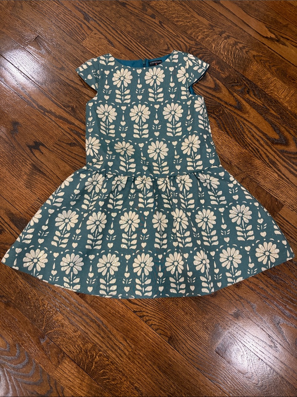 Crewcuts by J.Crew girls' green and gold cap-sleeve floral dress